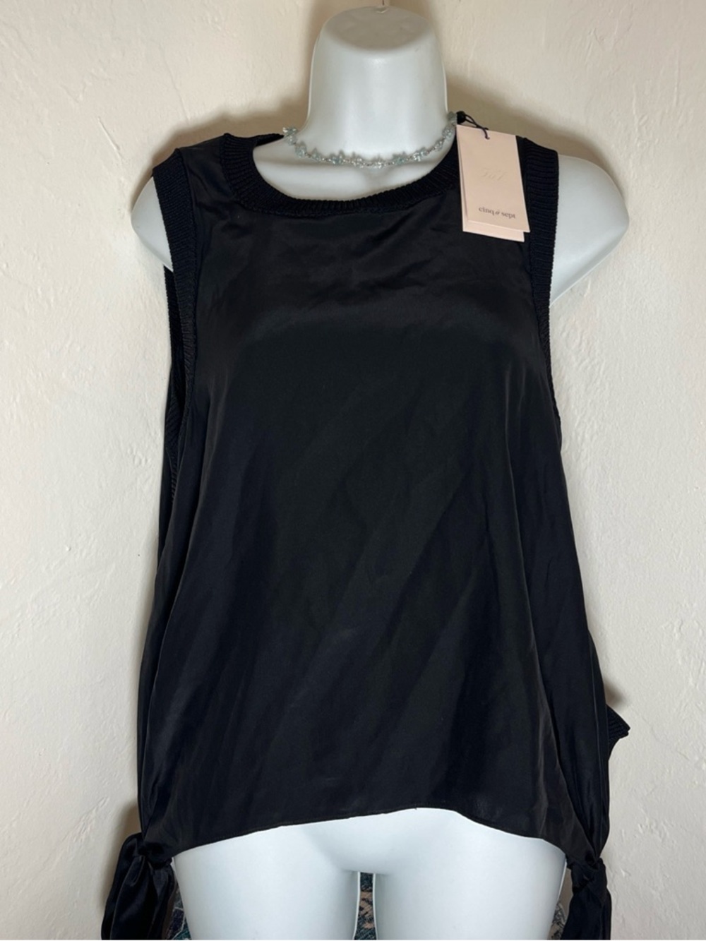 NWT Cinq A Sept Size Medium  Black Sleeveless Tie-Hem Tank